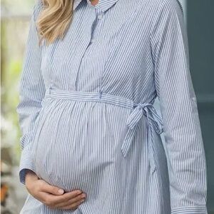 Seraphine Blue and White Striped Maternity and Nursing Shirt